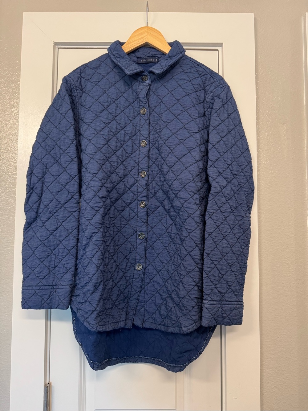 cut loose Quilted Button-Up Shacket in Denim Blue
